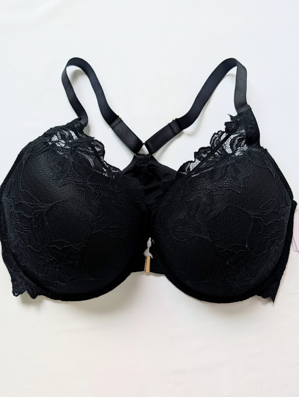 Auden Lace Push-Up Plunge Bra 42DDD Black Front Close Racerback NWT